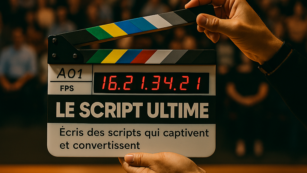 Le Script Ultime t’aide à écrire et scénariser la vidéo parfaite pour capter l’attention, raconter ton message avec impact et convertir tes clients, 24h/24, 7j/7.